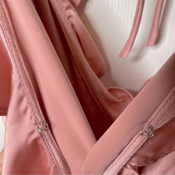 Astr Dark Blush wilshire Ruffle Wrap Open Back Midi High Low Dress, XS - Picture 10 of 16